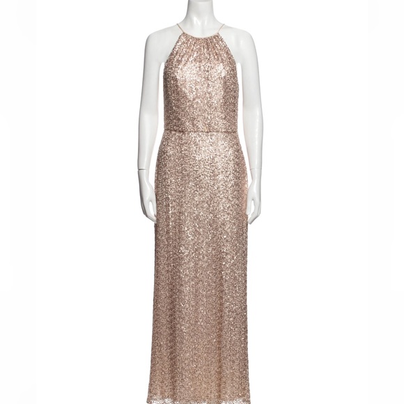 Bridesmaid dress Amsale Sequin Champagne Blush Maxi Dress - Picture 1 of 5